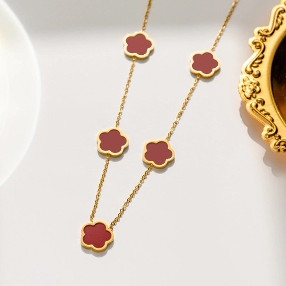 Red Flower Titanium Steel Plating Inlay Shell Set - Picture 3 of 5